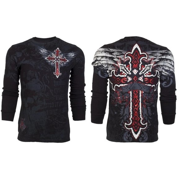 Affliction Other - ARCHAIC by AFFLICTION Men's Long Sleeve THERMAL Shirt RED FLAG Biker Black